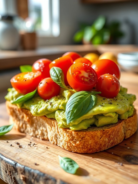 avocado toast topped tomatoes