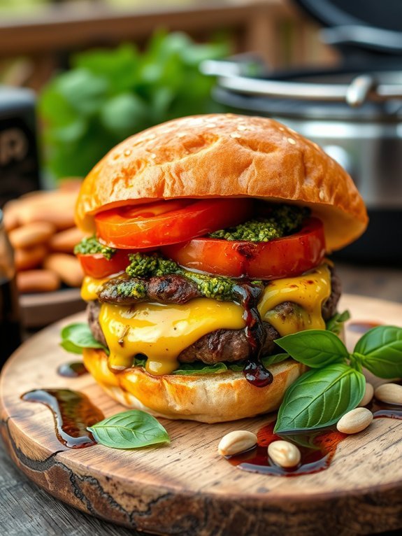 caprese burger with pesto