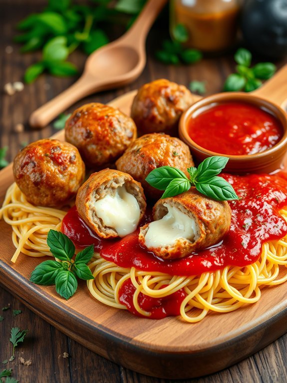 cheesy mozzarella stuffed meatballs