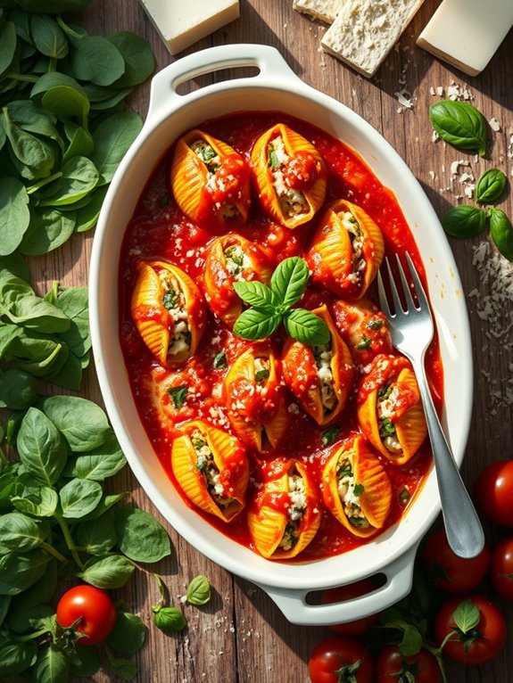 cheesy spinach filled pasta