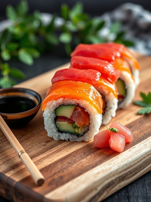 colorful sushi with variety