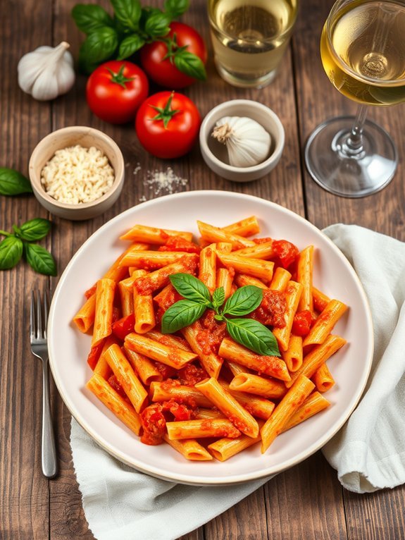 creamy basil infused tomato pasta