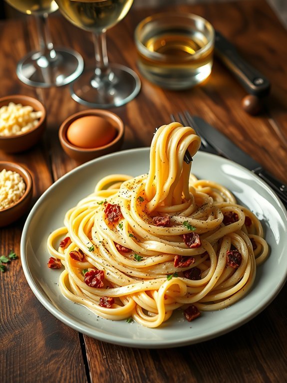 creamy carbonara pasta dish