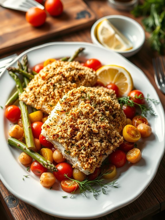 crispy herb coated cod fillets