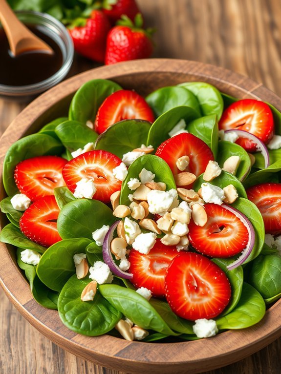 fresh spinach and strawberries