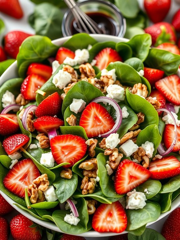 fresh spinach with strawberries