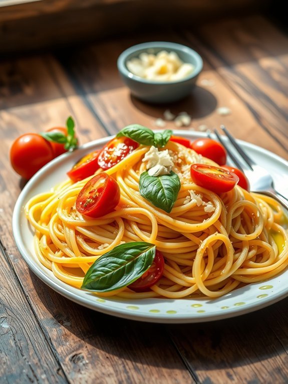 garlic spaghetti with tomatoes