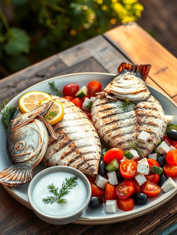 grilled bass with greek flavors