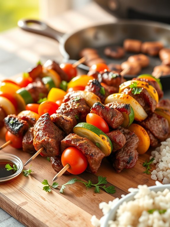 grilled beef and vegetable skewers