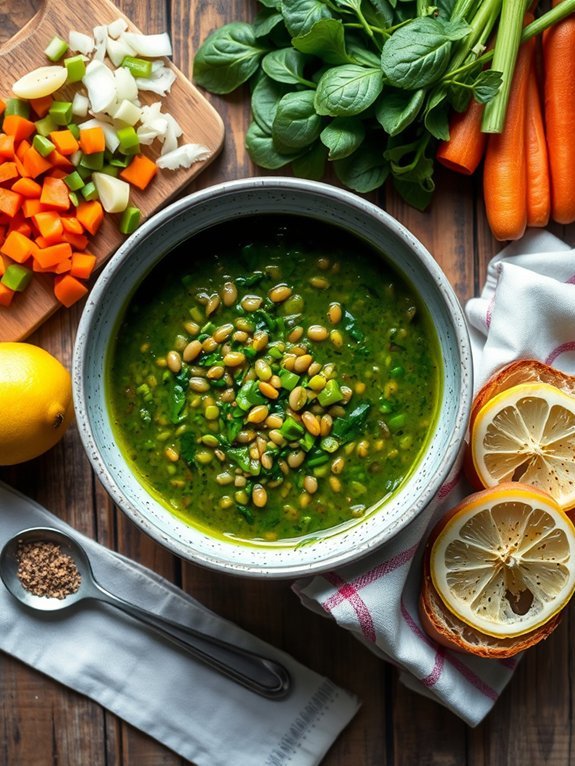 hearty lentil spinach soup