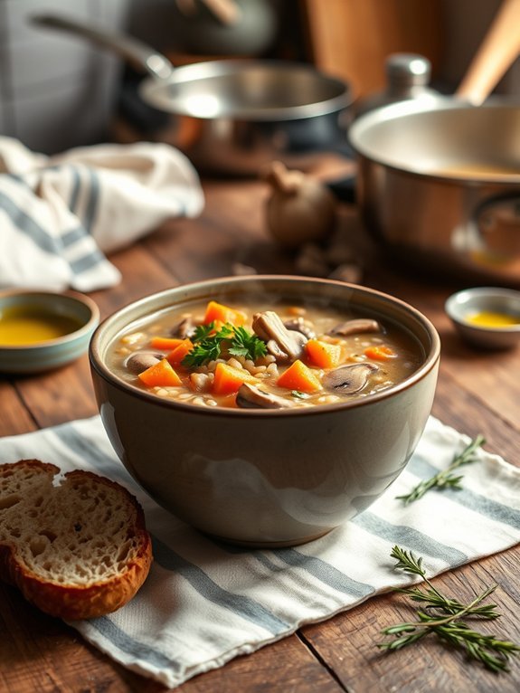 hearty mushroom rice soup