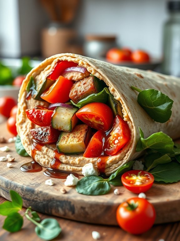 hummus and vegetables wrapped