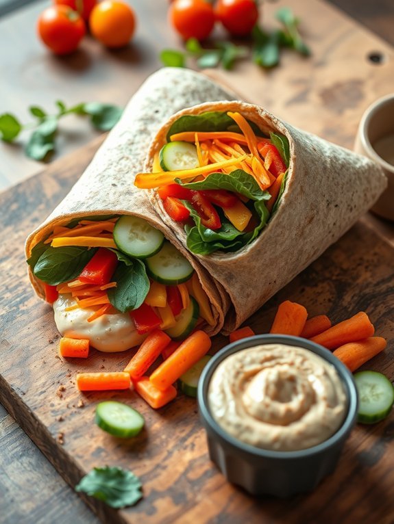 hummus filled veggie wrap