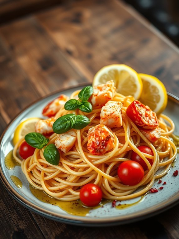 lobster spaghetti with tomatoes