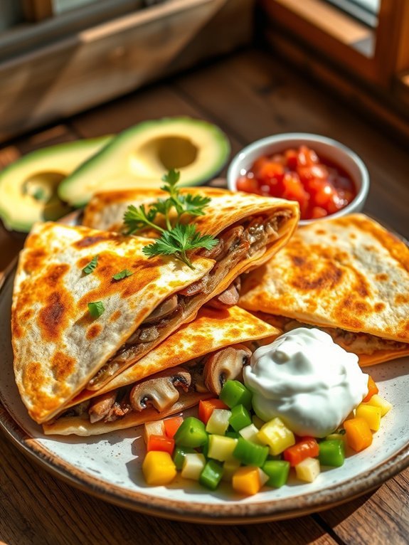 mushroom and cheese quesadillas