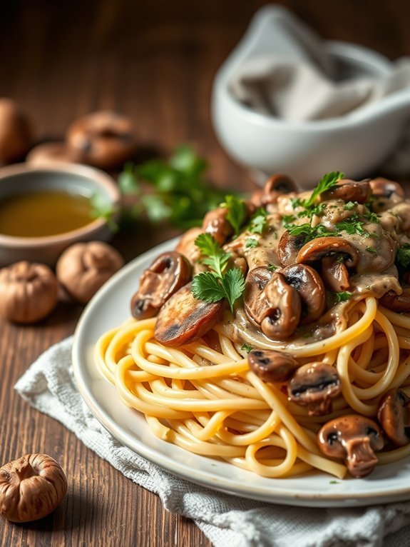 mushroom based vegan pasta dish