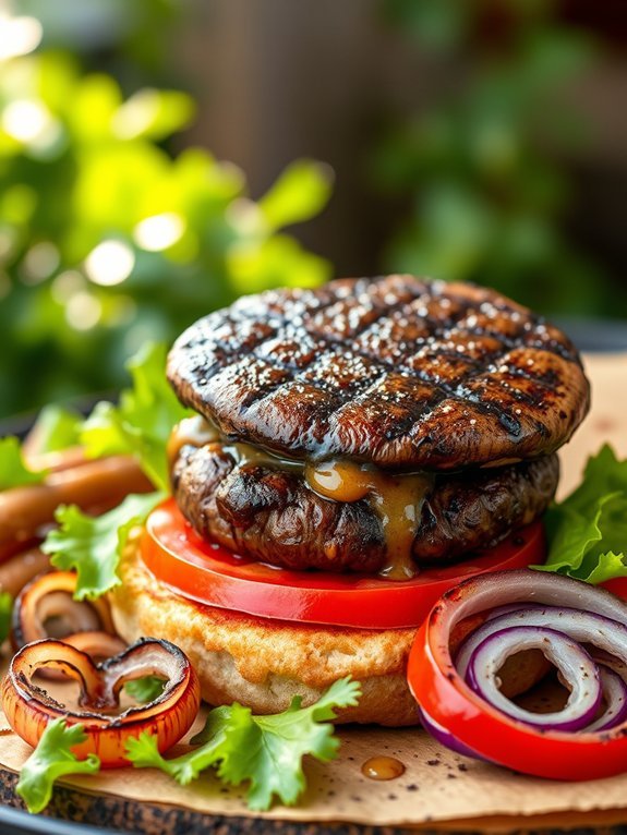 mushroom burgers on grill