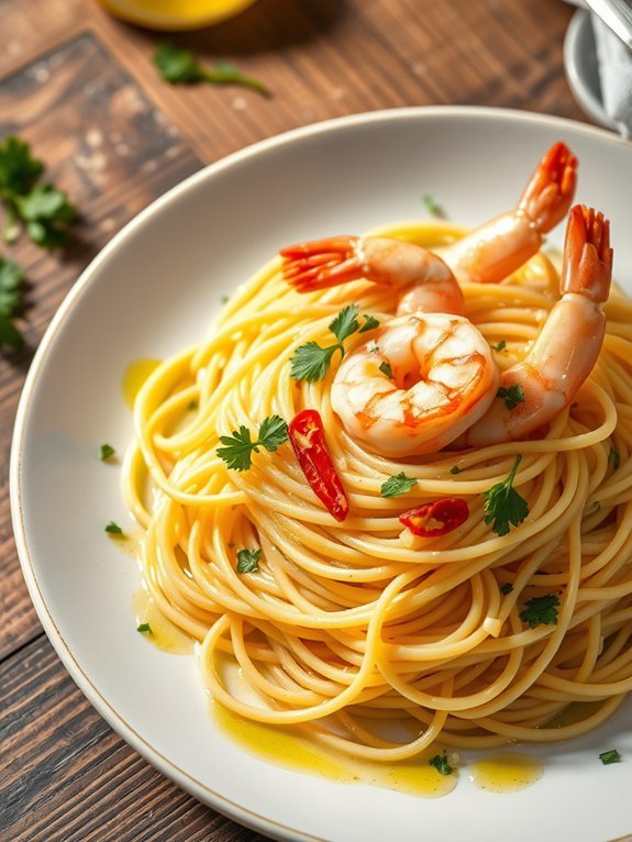 pasta dish with prawns