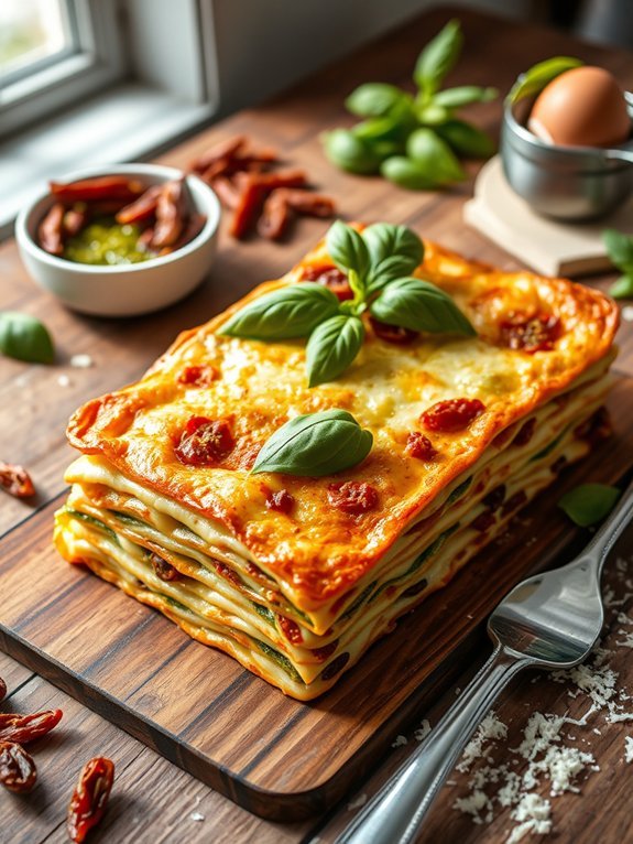 pasta layered with pesto