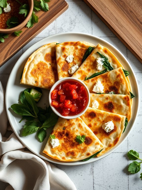 quick spinach feta quesadillas