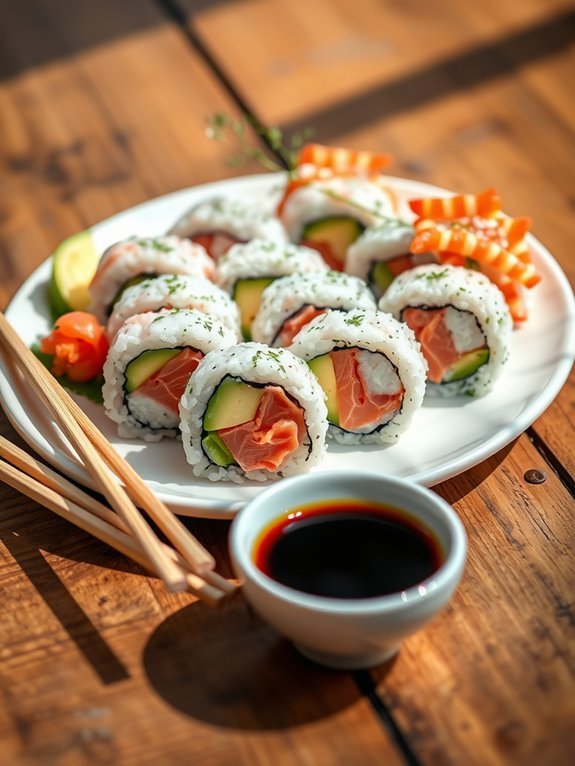 salmon and avocado sushi