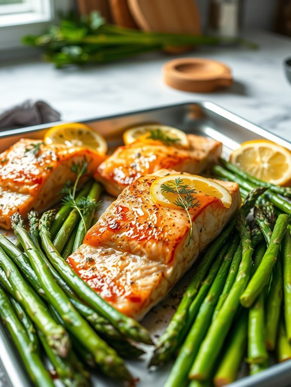 salmon cooked with asparagus