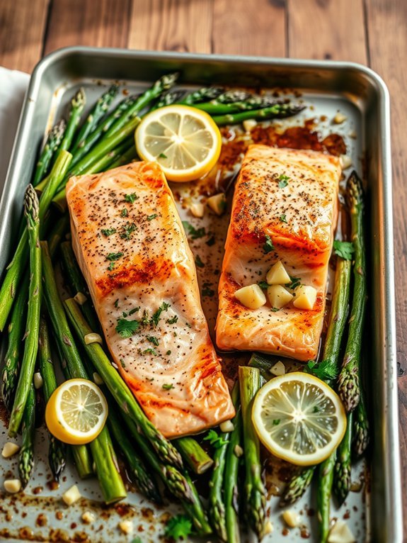 salmon cooked with asparagus