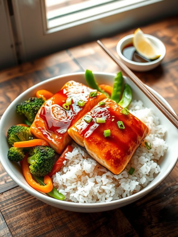 salmon with teriyaki rice