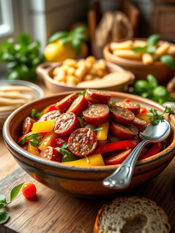 sausage served with peppers