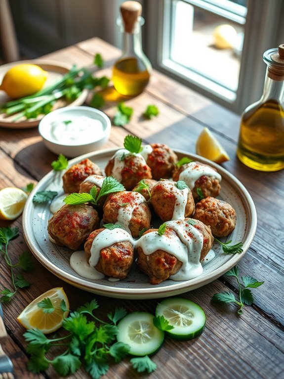 savory lamb meatballs served