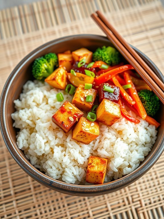 savory tofu rice bowl