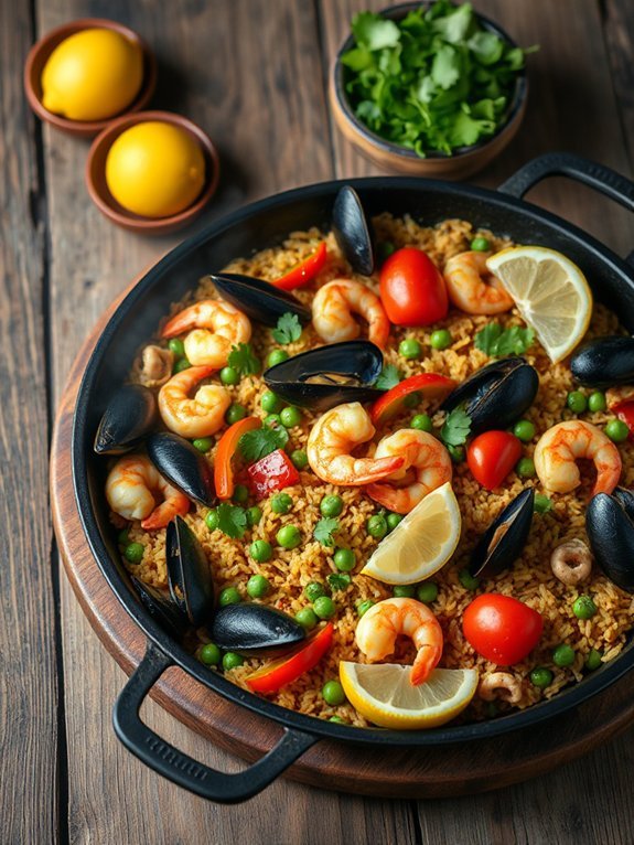 seafood paella with brown rice