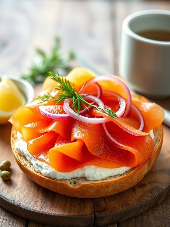 smoked salmon on bagel