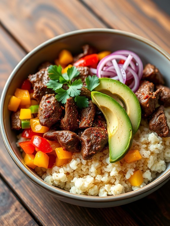 spicy beef rice bowls