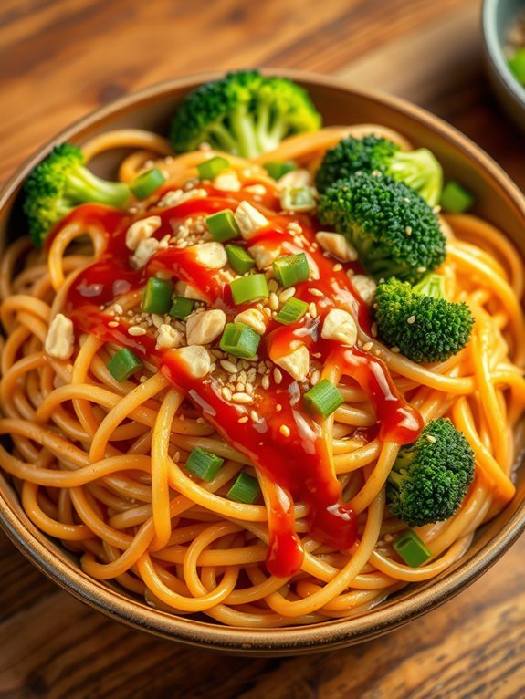 spicy noodles with broccoli