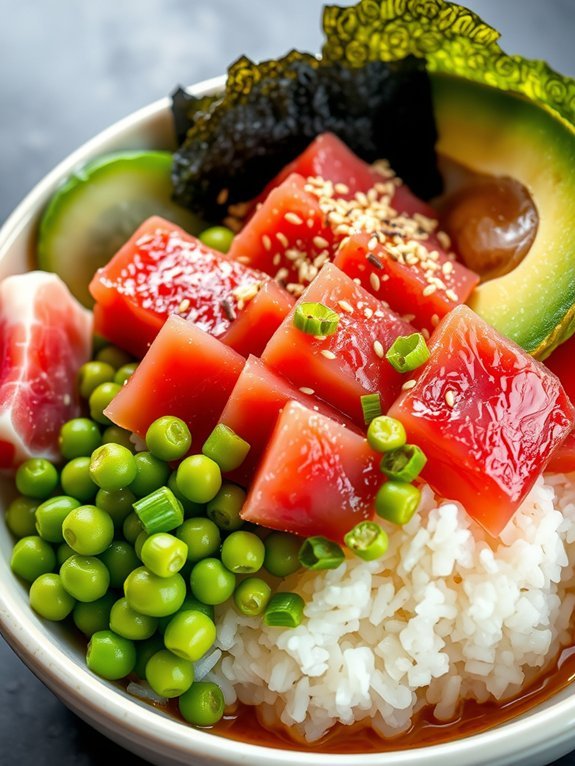 sushi inspired poke bowl dish