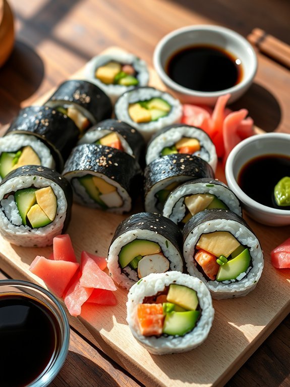 sushi with avocado and crab