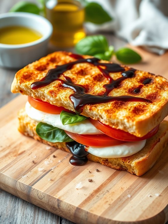 tomato mozzarella basil sandwich