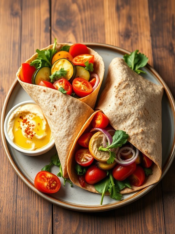 vegetable and hummus wraps