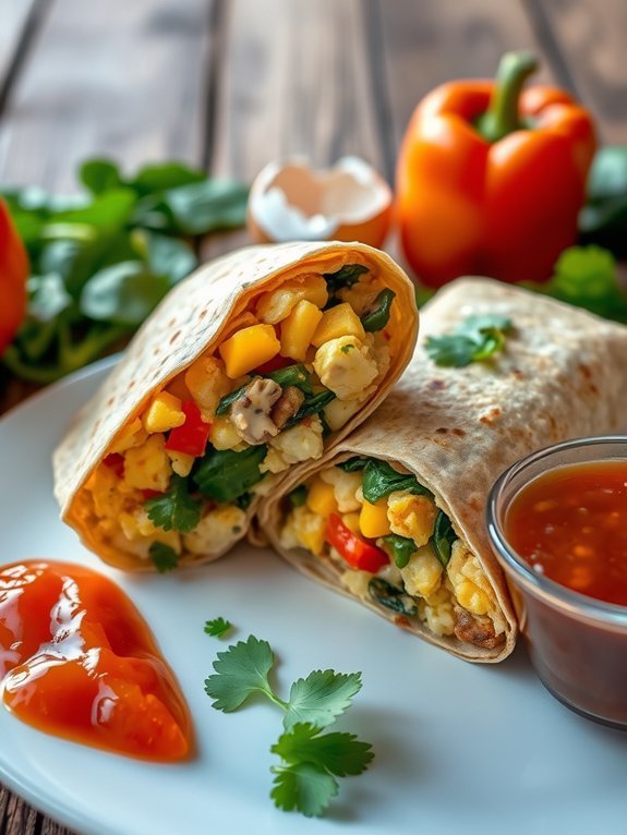 vegetable filled breakfast burrito