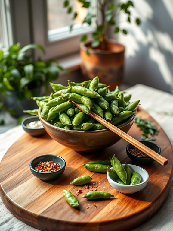 young soybeans in pods