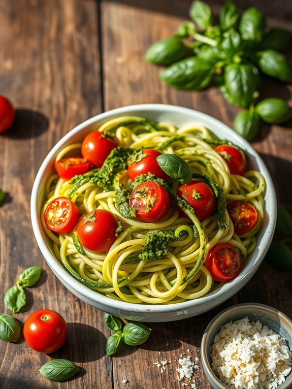 zucchini noodles with pesto